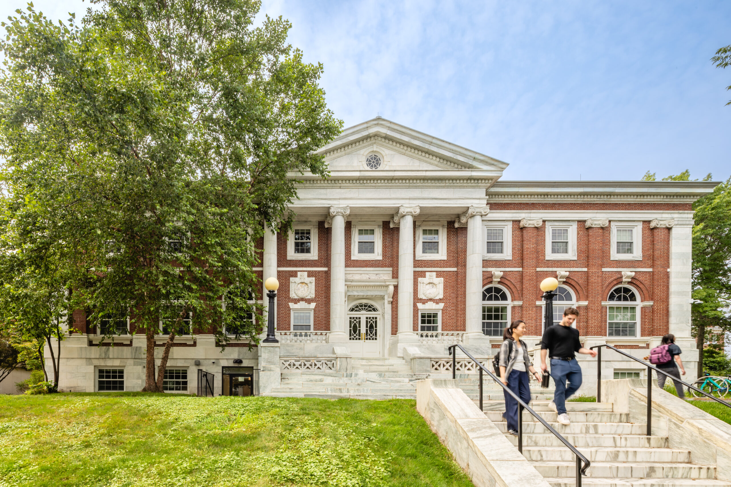 Tufts Eaton Hall Exterior Brick exterior of Tufts academic building with a long staircase